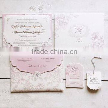 Hot sale & elegant pink wedding invitations with rose pattern