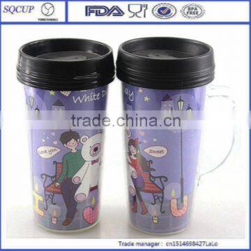 Newest double wall plastic starbucks mug with removable paper inside and with handle or no handle