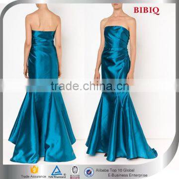 2015 Wholesale Elegant Off Shoulder Mermaid Blue Satin Celebrity Dresses