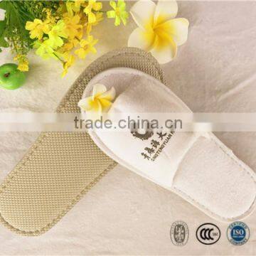 New design open toe poly velour slipper with offset printing logo