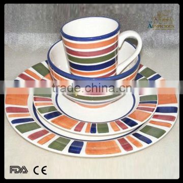 2016 hotsale 16 pcs dinnerware of hand printed stoneware