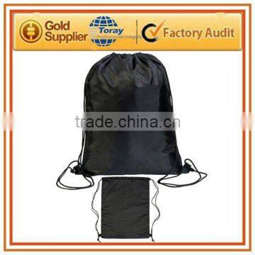 Black Polyester Drawstring Shopping Sport Gym Portable Backpack Bag