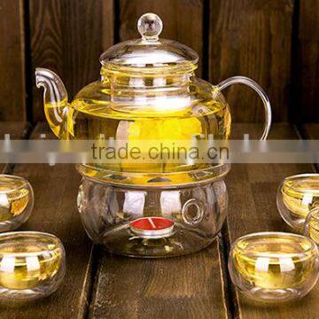 High borosilicate glass tea pot with handle flower tea pot