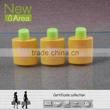 whole sale fresh design yellow hotel mini bottle with green caps 30ml