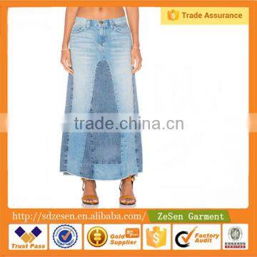 The Reconstructed Vintage Contrast Fabric Long Maxi Denim Skirts for Women