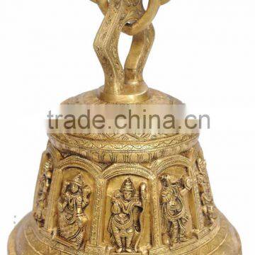 Temple Bells Carved with Hindu Gods 13"