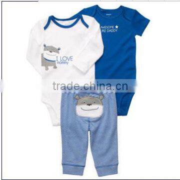 new born baby romper short/long sleeve and pant 3 pcs set baby wear bodysuit pants 100%cotton