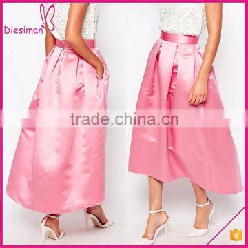 Hot selling women bright solid color pleated puffy stain skirt