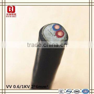 VV 0.6/1KV 2*6mm2 Copper Core PVC Insulated PVC Sheathed Electrical Cable