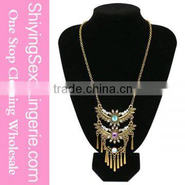 2015 fashion costume jewelry Vintage Sunflower Angel Wing Women Sweater Necklace