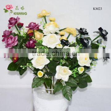 newest shinny gold silver rose flower shinny artificial flower 7 open rose 4 buds