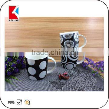 wholesale 11oz white black bubble decal printed new bone china mugs white porcelain mug