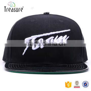 High quality leather brim 3d logo 6 panel snap back cap