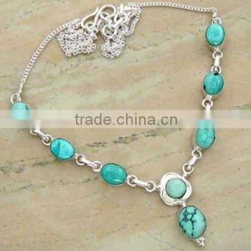 12.00ctw Genuine TURQUOISE & .925 Sterling Silver Necklace Jewelry Wholesale