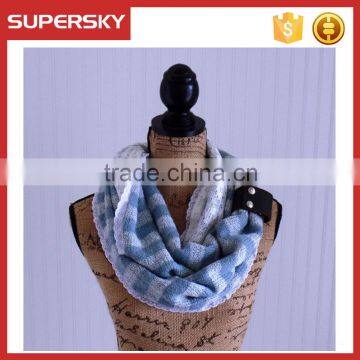 F202/striped knitted scarf with inner lace lining,Womens Chunky Knit Infinity Scarf, Womens Knit Winter Scarf