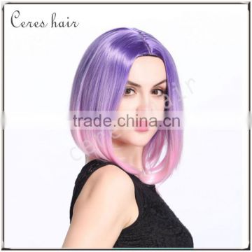 100% heat resistant wig purple ombre wig fashion gradual colors short bob wig