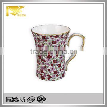 Drinkware Flower Decaling Gold Rim 13 oz Ceramic Coffee Mug
