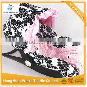 Infant Baby Damask Pink Ruffled Canopy Car Seat Cover