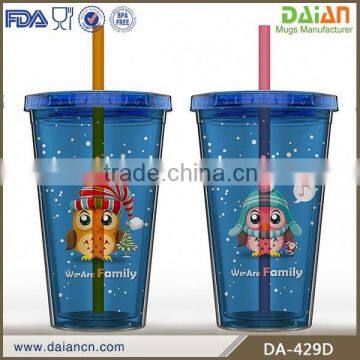 Customized BPA-free starbucks plastic coffee mugs with straw