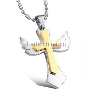 Wholesale IPG two tone angel wings cross pendant 316l stainless steel cross pendant jewelry designs LP3323