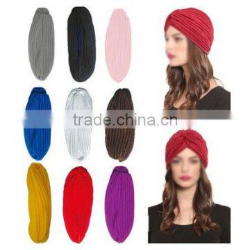 Stretchy Turban Head Wrap Band Sleep Hat Chemo Bandana Hijab Pleated Indian Cap