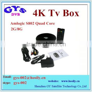 4k tv box Quad Core Android 4.4 TV BOX Amlogic S802 2.0GHz 2G/8G BT 2.4G wifi XBMC