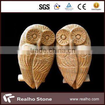Natural Stone Carving Status Owls in Grey and Beige photo-2