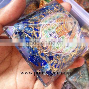 Orgone Lapis Lazuli Flower of Life Chakra Pyramid With Charge Crystal Point | Orgonite for sale