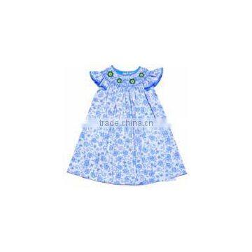 Embroidery Children Clothing kids girls french blue smocked dress angel sleeves Baby Girls Dresses