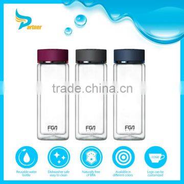 2016 Popular Low Price Eco-Friendly Double Wall Portable Custom-Made Insulated White Small Water Glass Bottle