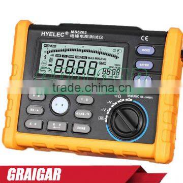 HYELEC MS5203 Digital Insulation Resistance Tester Multimeter Megger 0.01 Mohm to 10.00 Gohm HV meter 50V-1000V output