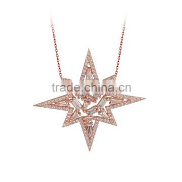 Rose Gold Plated 925K Sterling Silver Baguette Star Necklace North Star Necklace Polaris Necklace