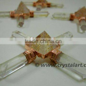 CRYSTAL QUARTZ REIKI ENGRAVED PYRAMID ENERGY GENERATOR TOOLS IN COPPER