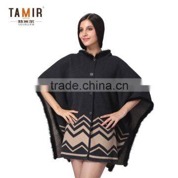 Women Jacquard Cashmere Poncho, Fashionable Black Cashmere Poncho