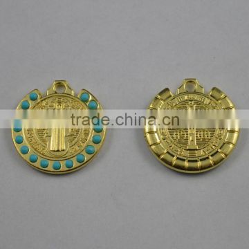 Round shape St Benedict medal gold color fashion pendant