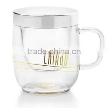 Chikao Round Glass Tea Cup With Filter And Handle