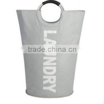 Heavy Duty Collapsible Laundry Bag with Alloy Handles and Durable Canvas, Grey with Script Letters