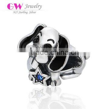 D108 sterling silver animal dog charm,antique silver bracelet charm with crystal