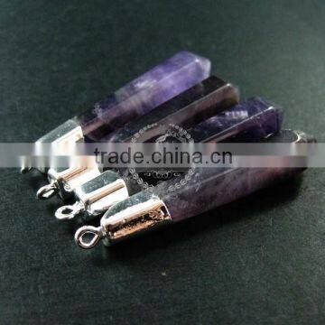 55x12mm Faceted Pillar Amethyst Stick Stone Pendant Charm Silver Bail DIY Jewelry Findings Supplies 1800136