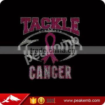 Best Saling Hotfix Wholesale Rhinestone Transfer Design Tackle Cancer Rhinestone Motif for Clothing