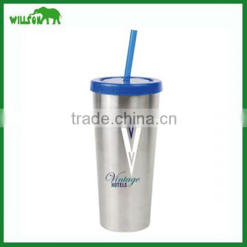 Popular stainless steel drinking cup shaker tumbler with straw