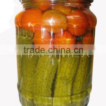 High quality assortment in jar, mixed cucumbers and tomatoes - Cheap price!