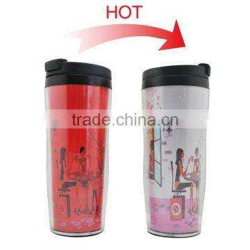 PS Double-wall color change plastic travel mug