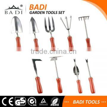 Hot Selling 9pcs kids garden tool sets with red painting wooden handle