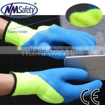 NMSAFETY en388 blue latex 3/4coated nappy acrylic hand work gloves for sale