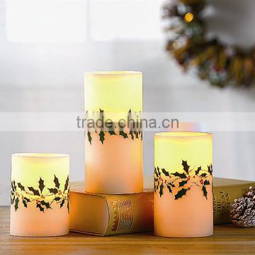 S/3 Christmas Cherry Blossom Decorative Candles LED Flameless Christmas Candles