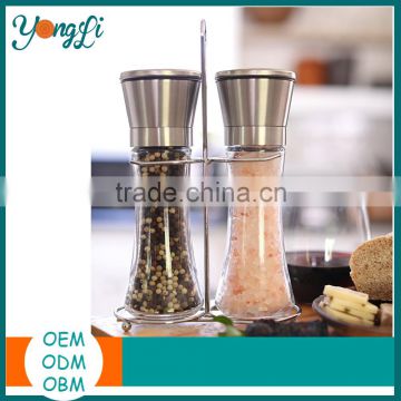 Hand-Operated Ceramic Grinder with Clear Glass Body Stainless Steel Pepper Grinder