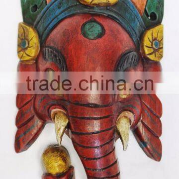 Hand Crafted Wooden Mask of Hindu Lord Ganesh Wall Hanging Made In Nepal