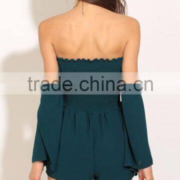 Long Sleeve off Shoulder Smocking Rompers Women Trendy Design Playsuit Jumpsuits photo-4