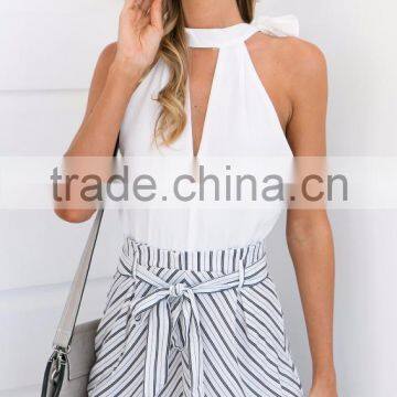 OEM Clothes Factory Waist Tie Choker Neck Playsuit Latest Design Woman Summer Dress photo-2